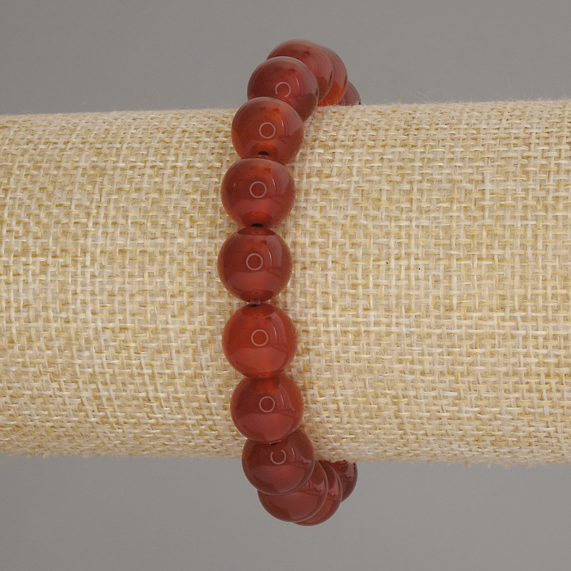 Brățară din carneol cu bile netede, diametru 10 mm, lungime 18 cm, pe bază elastică