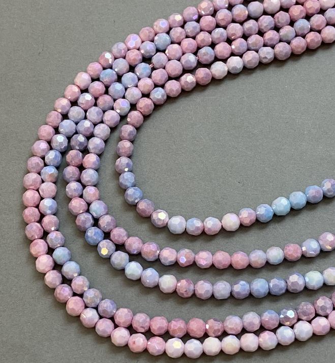 Mărgele din cristal ceh multicolor pe șnur, bile tăiate, diametru 6 mm, lungime 38 cm