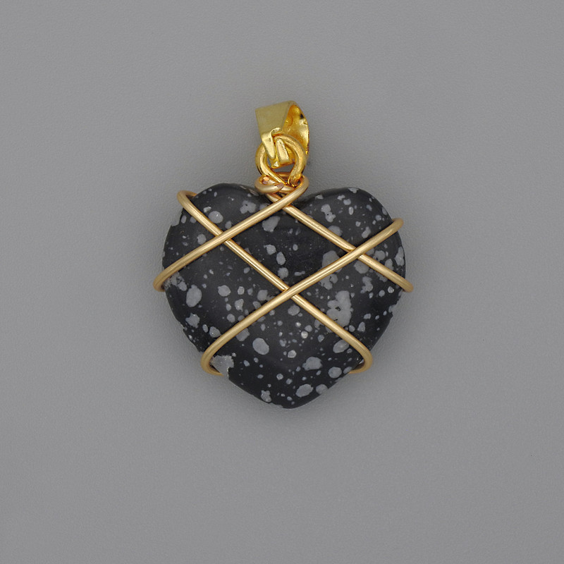 Pandantiv Inimă în împletire, obsidian de zăpadă, 21×21 mm, diametru 30 mm