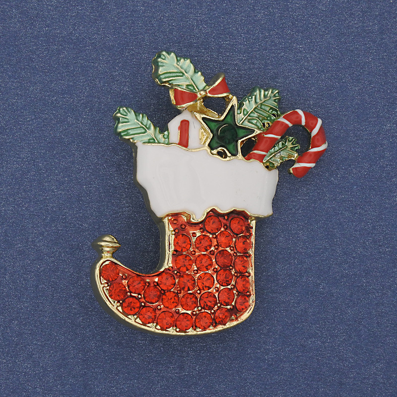 Broşă-pendulă «Gheţuţa de Anul Nou» email roşu cu strasuri, metal auriu, 38×28 mm +