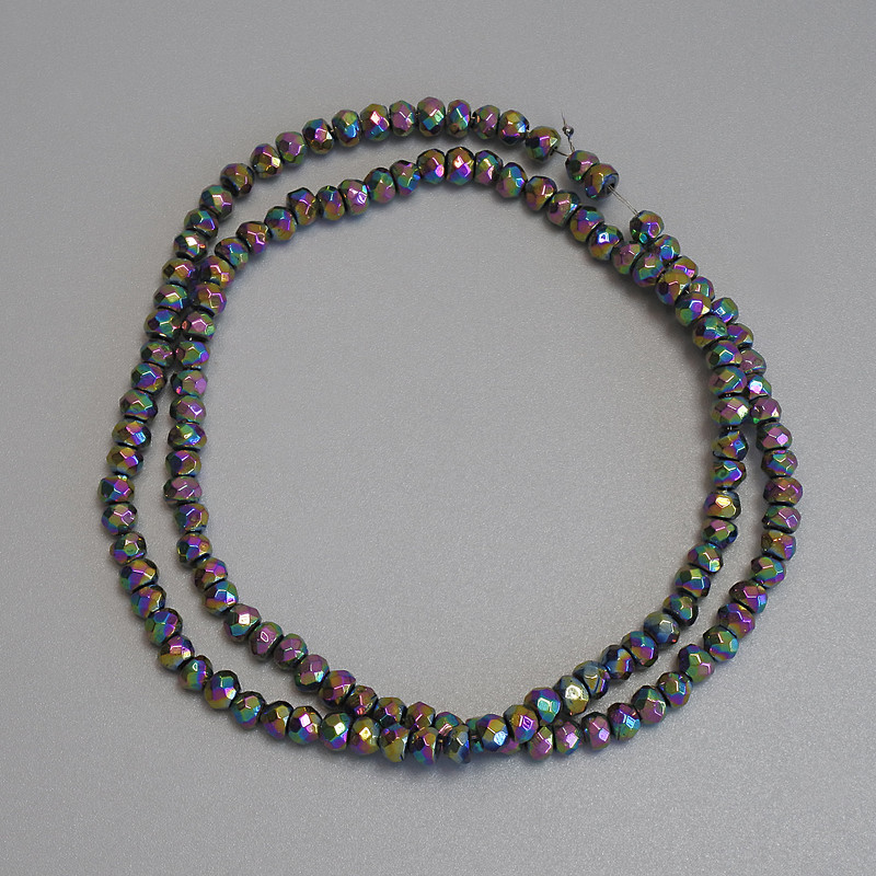 Mărgele de hematit curcubeu, rondel tăiat 4×3 mm, pe fir, lungime 38 cm+