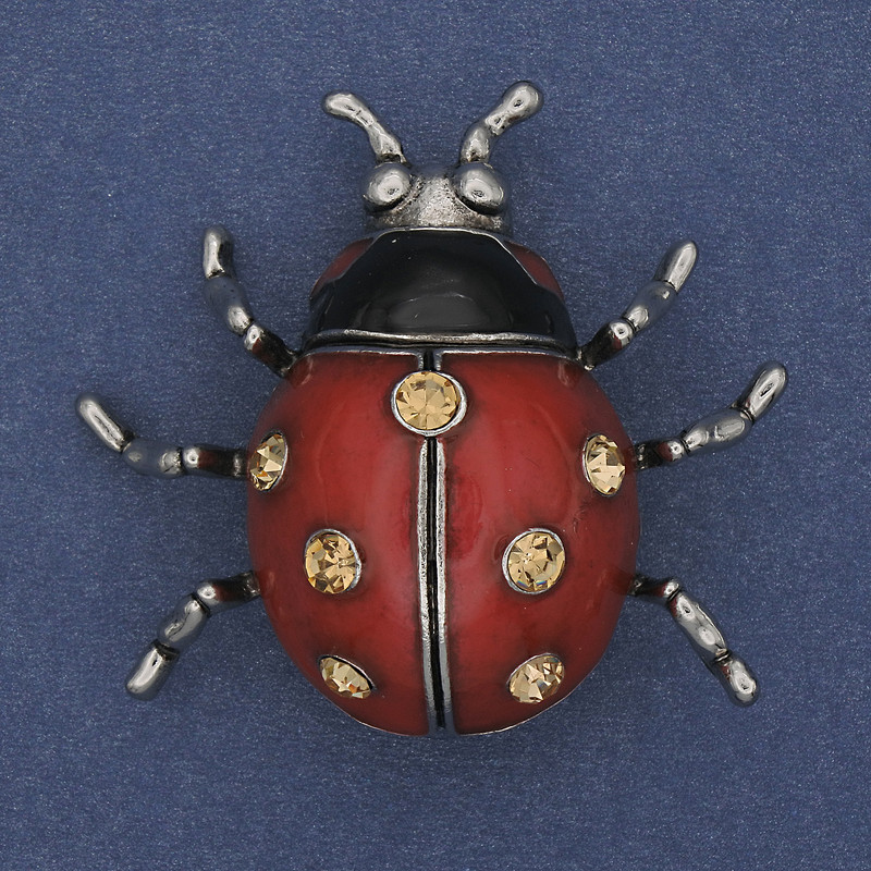 Broșă pandantiv Soare, email roșu, strasuri galbene, metal argintiu, 42×47 mm