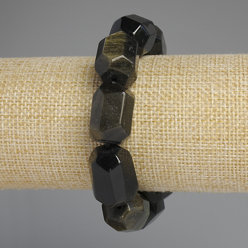 Brățară din piatră naturală Obsidian Solar multifacetat, diametru 20x15-16 mm, lungime 18 cm +