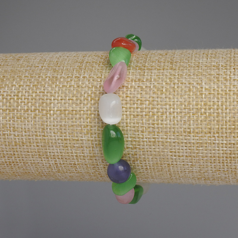 Brățară cu ochi de pisică, acvamarin și piatră lunară, fațetată, diametrul 10-12×8-9 mm, lungime 18 mm, pe elastic