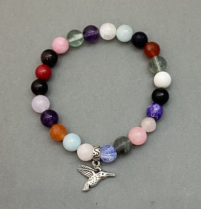 Brățară Asortiment (Acvamarin, agat, topaz fumuriu) mărgele, diametrul de 8 mm, lungime 18 cm, pe elastic