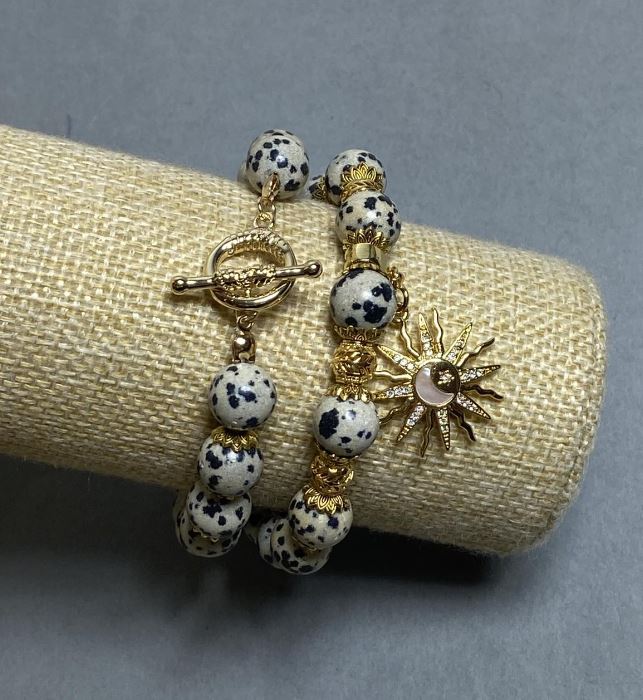 Set de brățări din jasper dalmațian, mărgele de 10 mm, lungime aproximativă 20 cm