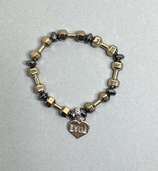 Brățară din hematit în formă de gantere 20x7 mm +-, rondeli facetate 8x4 mm +-, lungime 18 cm, elastică