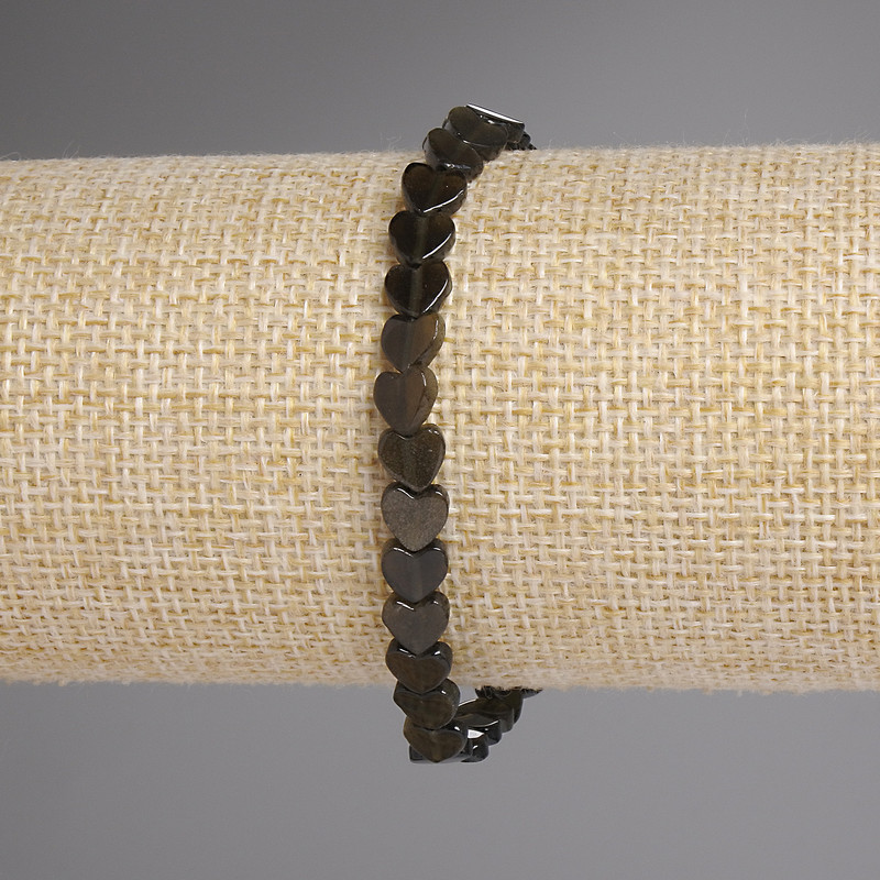 Brățară din obsidian solar cu inimă, 6 mm, lungime 18 cm, elastică