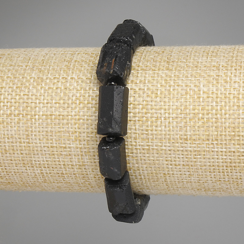 Brățară cu turmalin Sherl, fațetată, diametrul 12-8 mm, 5-11 mm, mărgele de 3 mm, lungime 18 cm, elastic