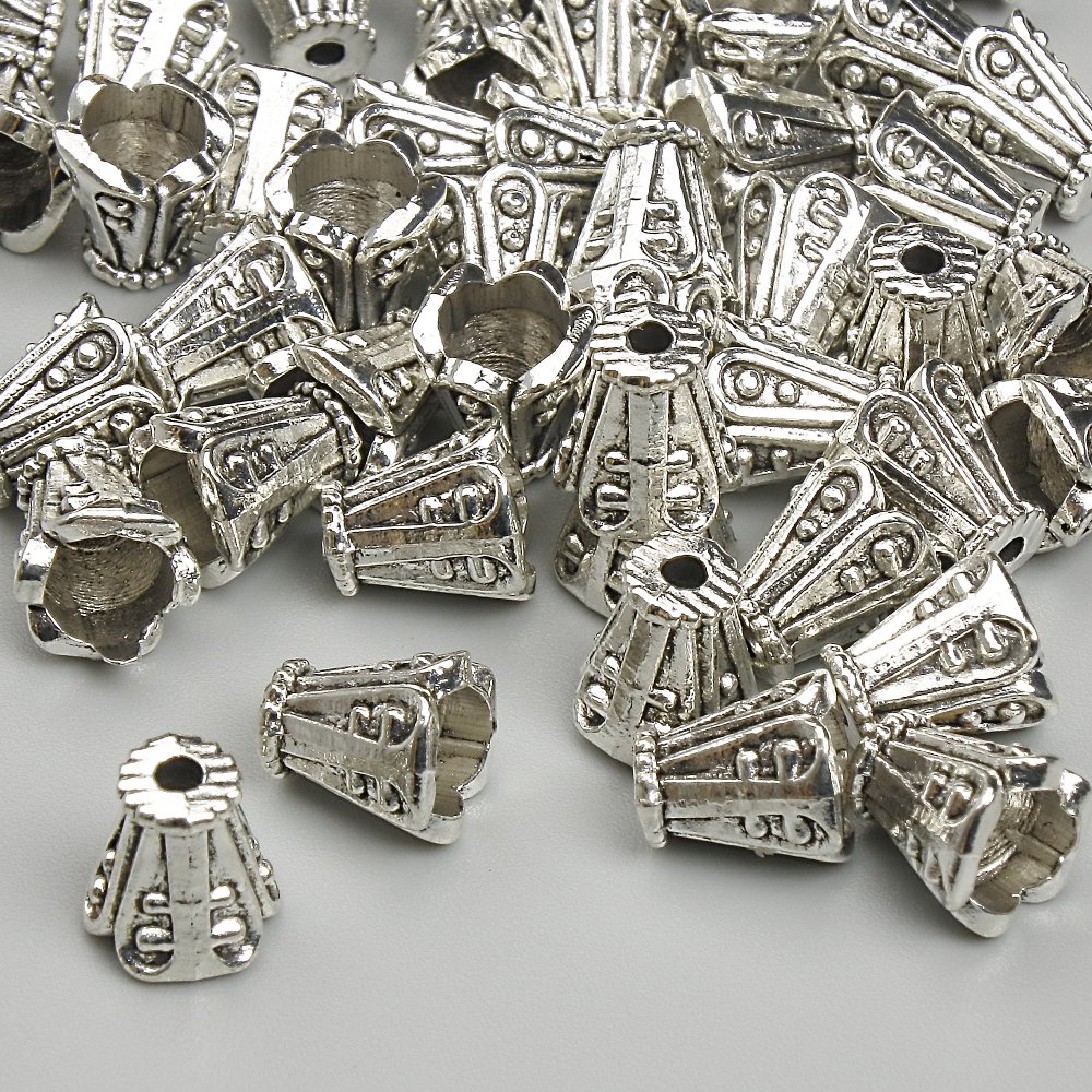 Capace terminale pentru bijuterii, diametru 8×6,5 mm, gaură 1,8 mm, culoare argintiu metal, ambalaj 20 g ± (~45 buc.)