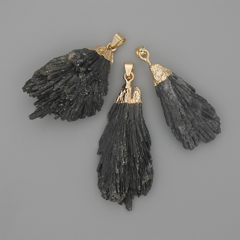 Кулон Кіаніт необроблене каміння золотистий метал 50-67х14-22мм+- асорті розмір