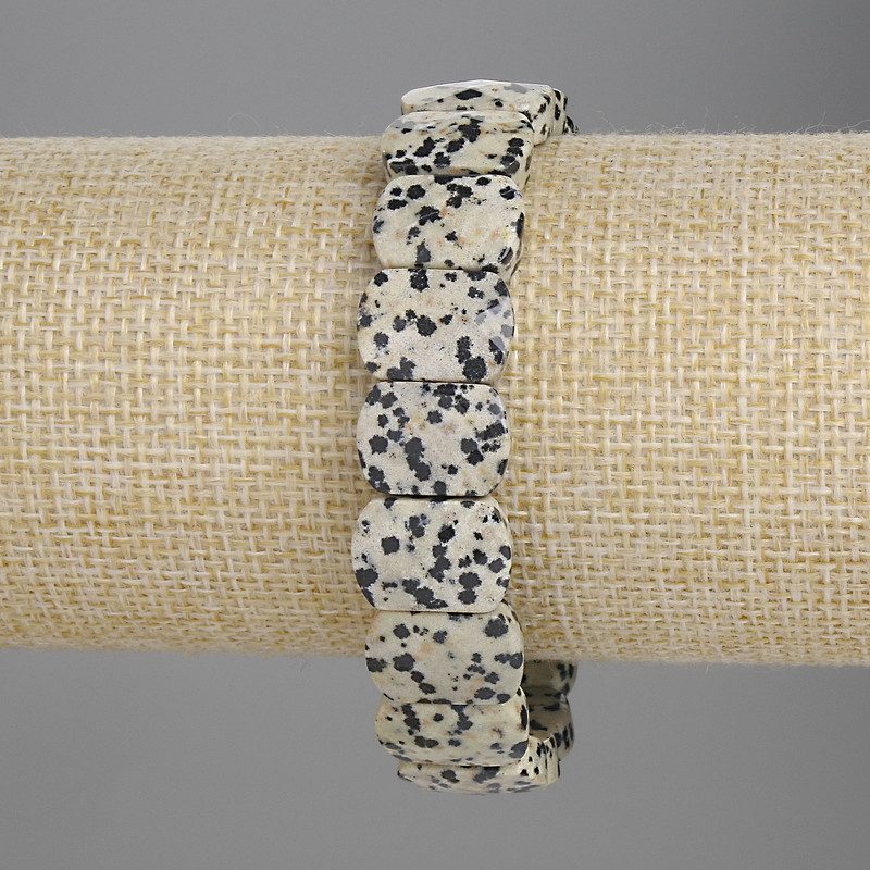 Brățară din jasper Dalmațian, verigi fațetate de aproximativ 14×10 mm, lungime 18 cm, elastic