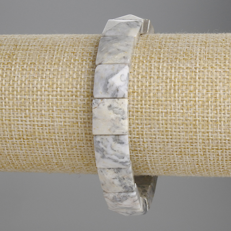 Brățară din jasper gri, lanțuri fațetate 12x12 mm, lungime 18 cm, elastică