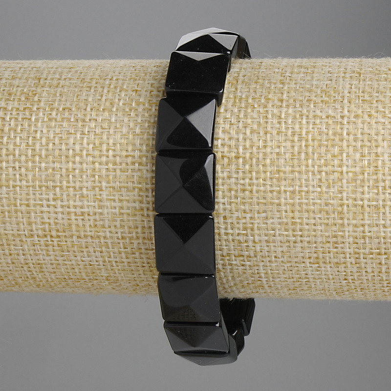 Brățară din agată fațetată, verigi 12×12 mm, lungime 18 cm, pe bază elastică