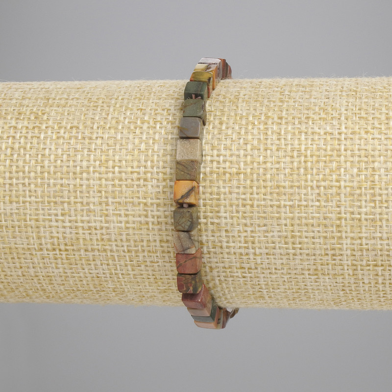 Brățară din jasper Picasso cubică 4,5×4,5 mm, lungime 18 cm, pe bază elastică