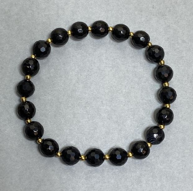 Brățară din cristal ceh, mărgele tăiate de 7 mm, cu inserții metalice, lungime 18 cm, elastică