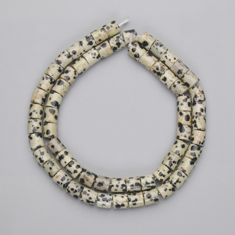 Mărgele cilindrice din jasper Dalmațian, diametrul 6x6 mm, lungime 38 cm, pe fir