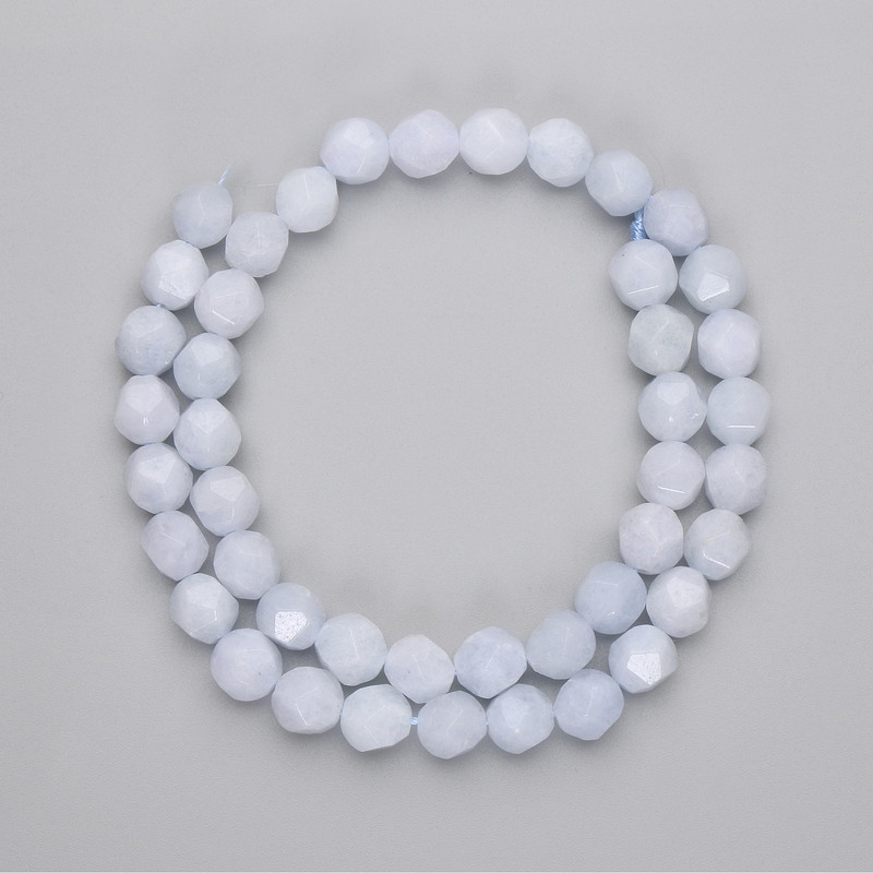 Mărgele de acvamarin cu fațete, diametrul 8x7 mm, lungime 36 cm +/- pe fir