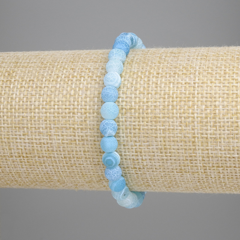 Brățară din agată albastră înghețată, mărgele netede, diametru 6 mm, lungime 18 cm, pe elastic