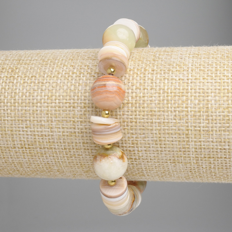 Brățară din onix, bilă netedă 12 mm ±, mărgele rondel 10x2 mm ±, hematit 3 mm ±, lungime 18 cm ±, elastică