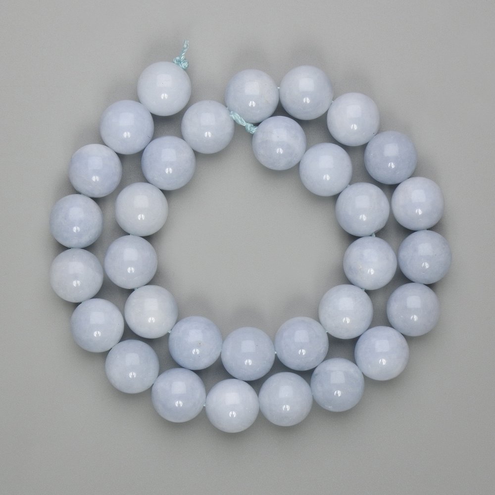 Mărgele de acvamarin, bile netede, diametru 12 mm, lungime 39 cm, pe fir