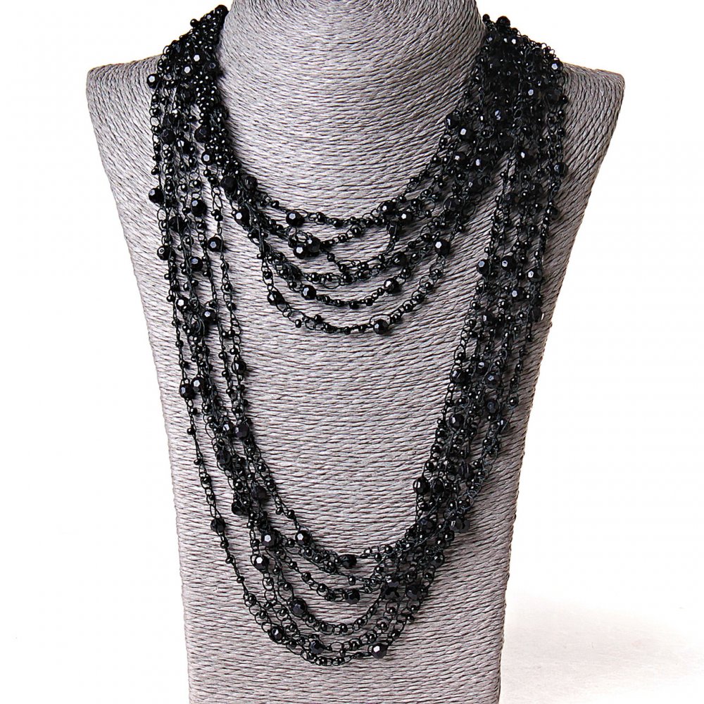 ( 140 cm ) Colier păianjen cu pandantive rotunde negre