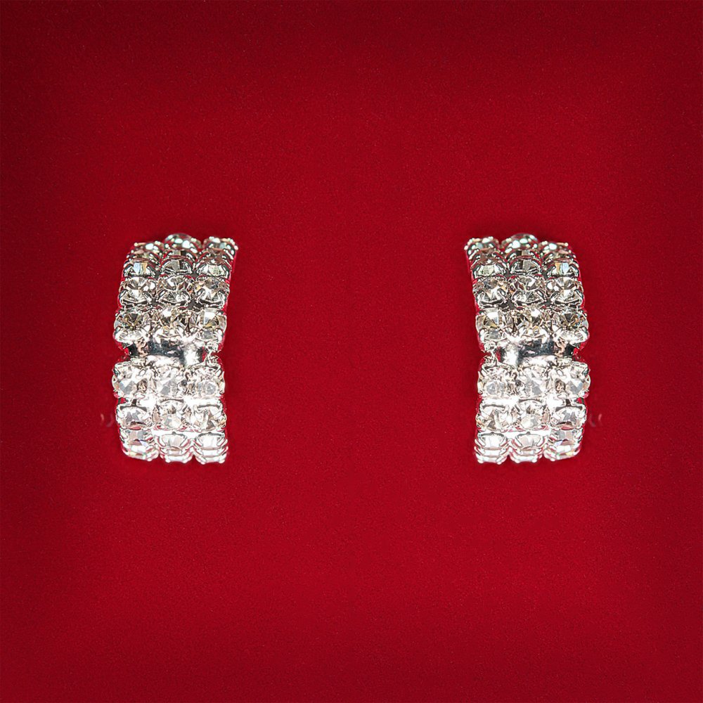 (20 mm) Cercei pentru femei albi cu strasuri, din metal deschis, pentru nuntă și seară, cu știfturi, diviziune centrală, ușori