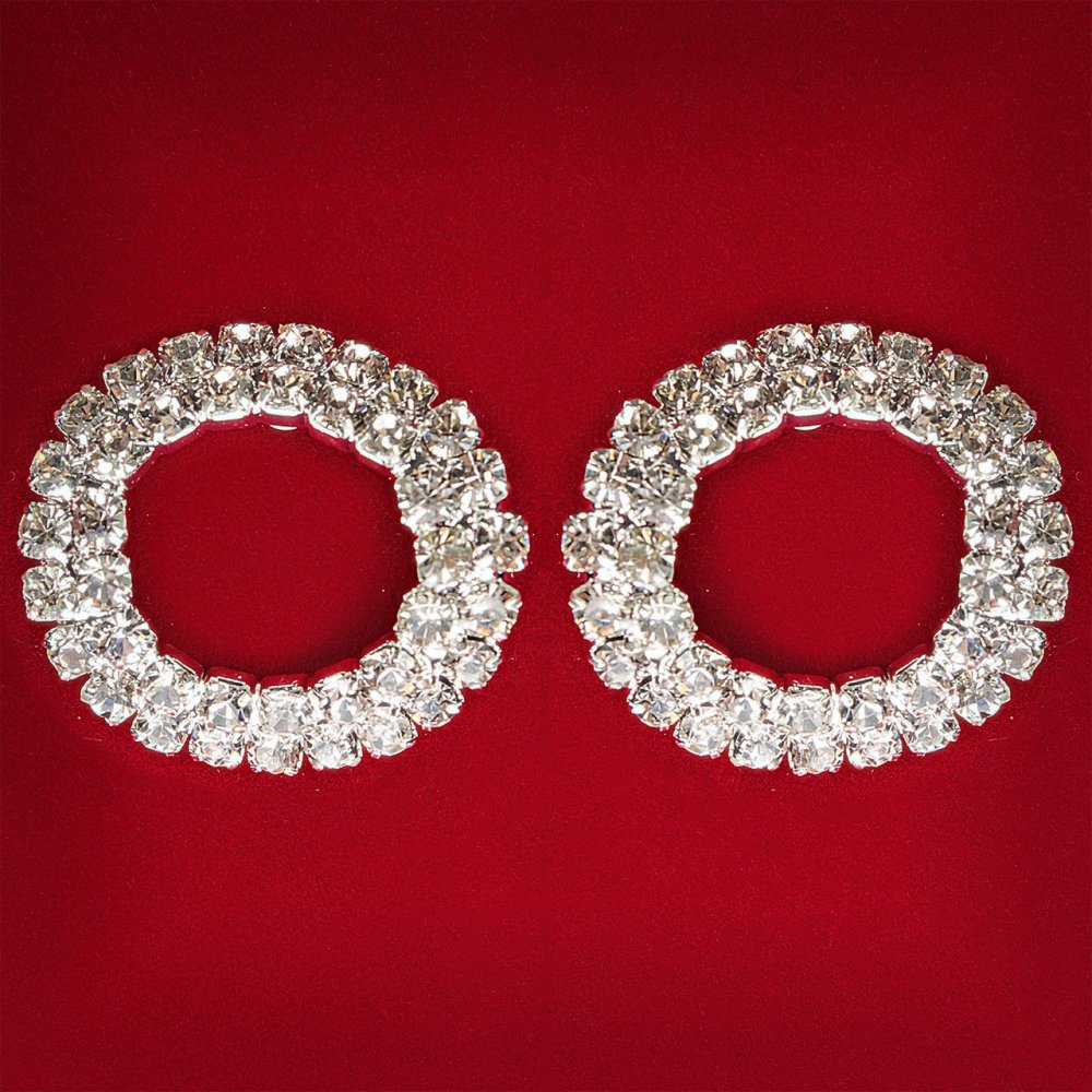 (25 mm) Cercei femei, albi cu strasuri, metal deschis, pentru nuntă și seară, cercei buton, formă inel circular, mărime medie