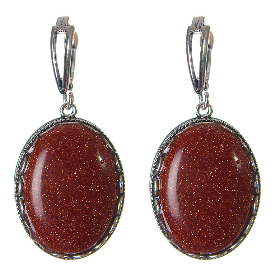 Reducere cercei Aventurin "nisip auriu" montură "dințișor" piatră ovală 2,8×2,1 cm, lungime 4,5 cm