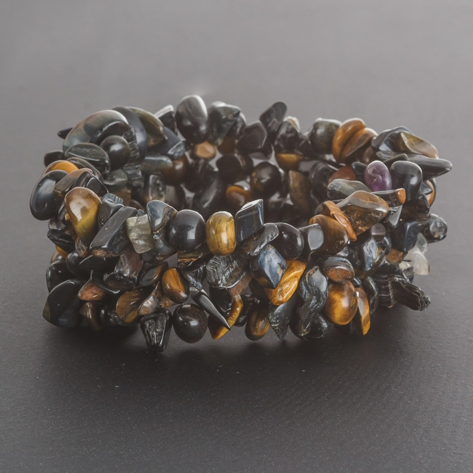 Браслет Соколине око "кам'яна крихта" на резинці