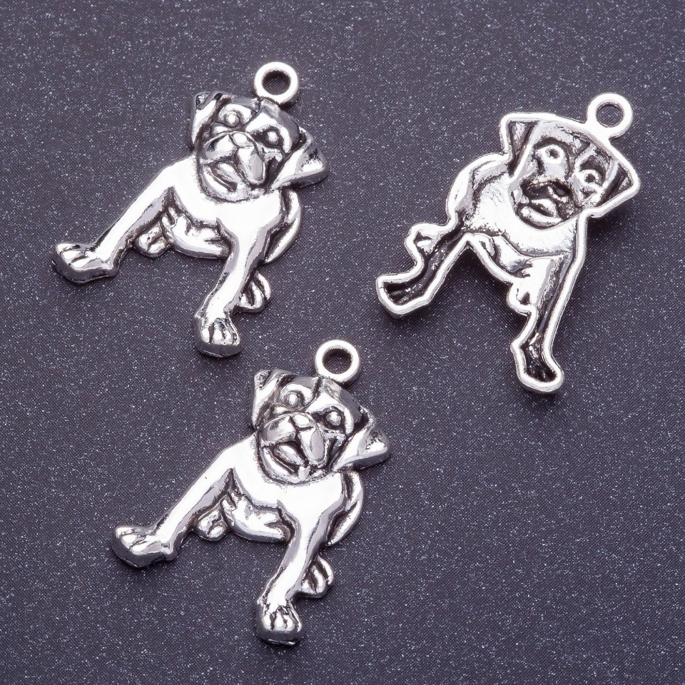 Furnitură pandantiv - câine bulldog, L, 5 mm d1-1, 5 mm culoare argintiu, ambalaj 20 g, + -11 buc