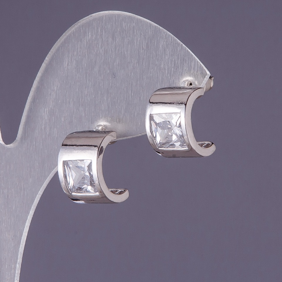 Cercei cu cristale albe 13x9 mm