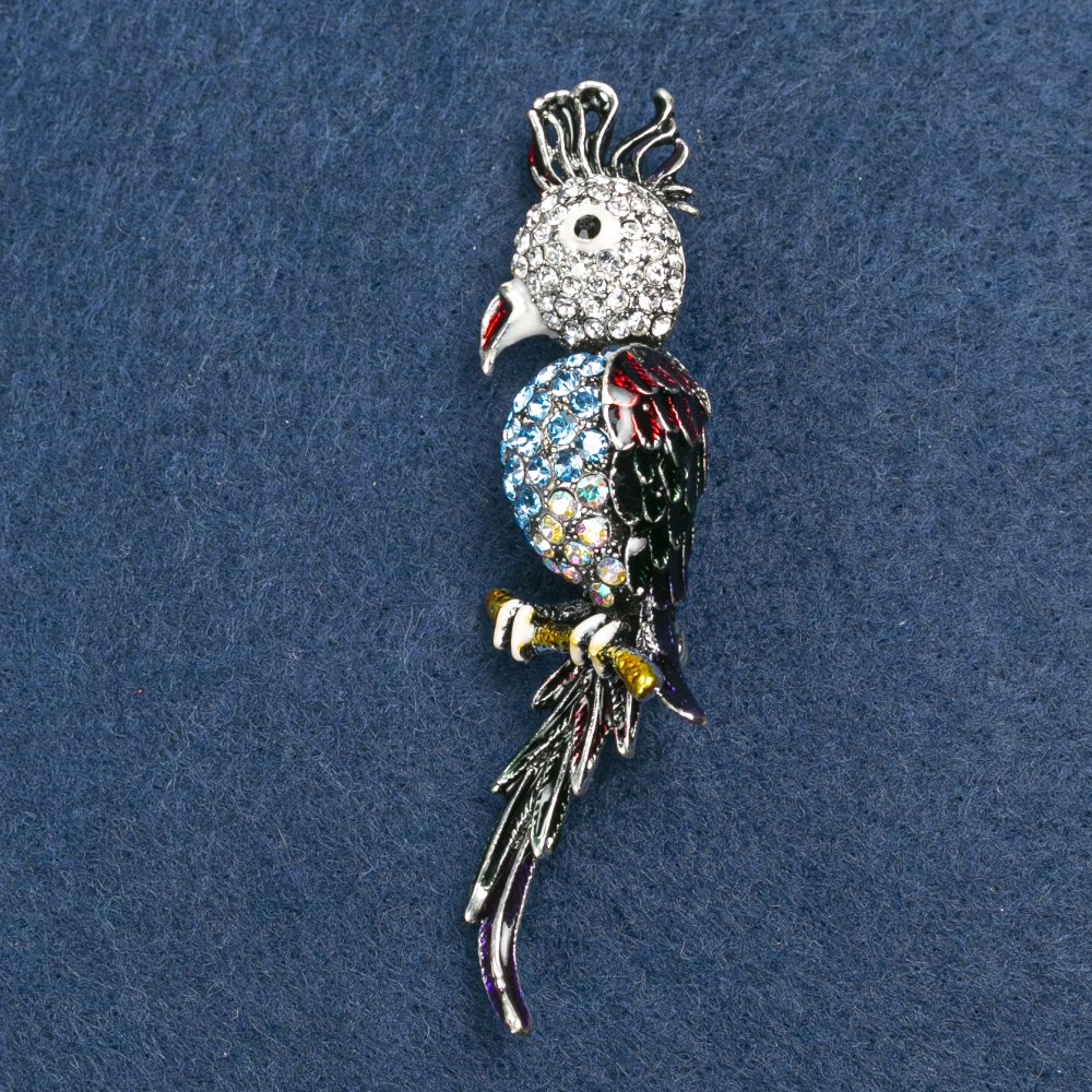 Broșă «Papagal Kakadu» 7×1,5 cm din metal gri