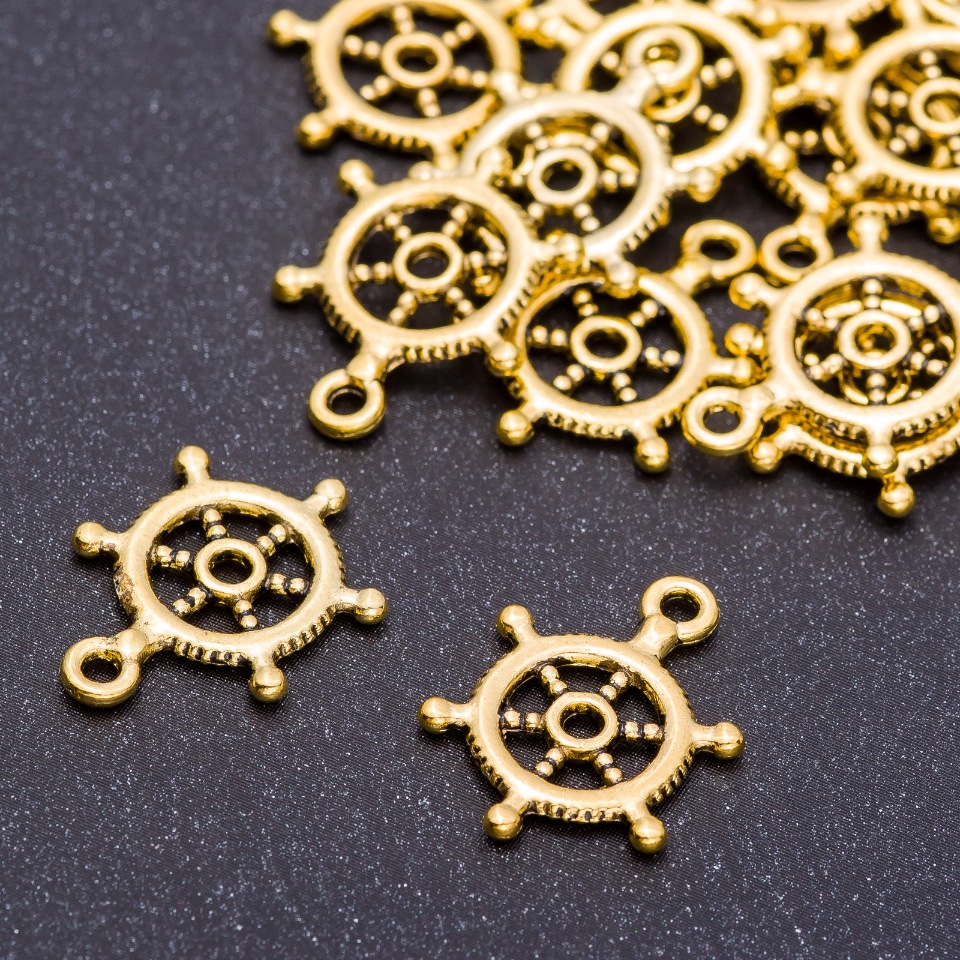 Furnitură pandantiv „Timonă”, diametrul 15 mm, lungimea 20 mm, gaură Ø 5 mm, ambalaj 20 g, +/- 21 buc.