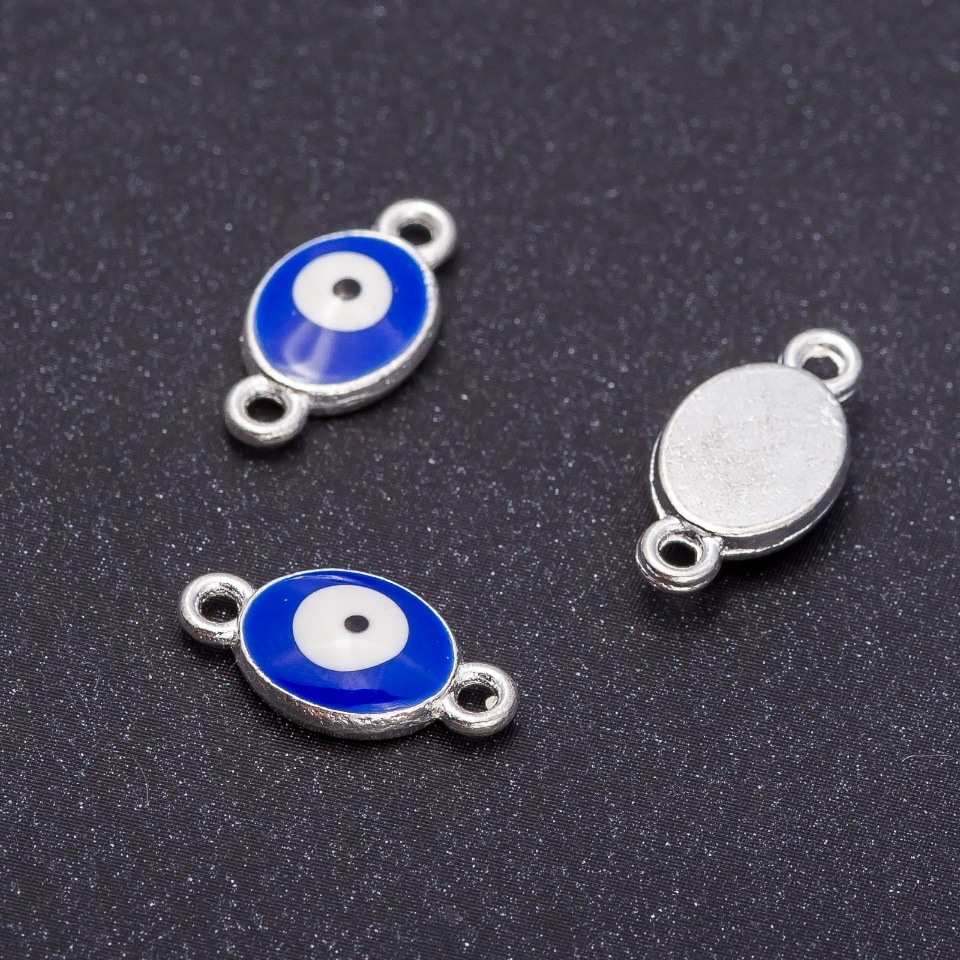 Feronerie conector «ochi» argintiu, diametru 8 mm, lungime 16 mm, găuri Ø7 mm, 7 bucăți