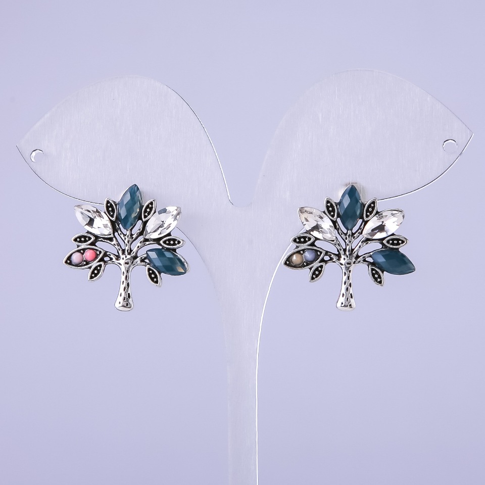 Cercei cu copaci din cristale gri, 22×22 mm