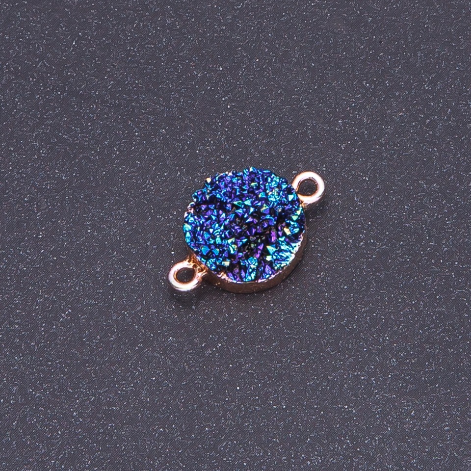 Conector albastru «cosmos» «druza» acrilic «auriu», diametru 14 mm, lungime 3 mm