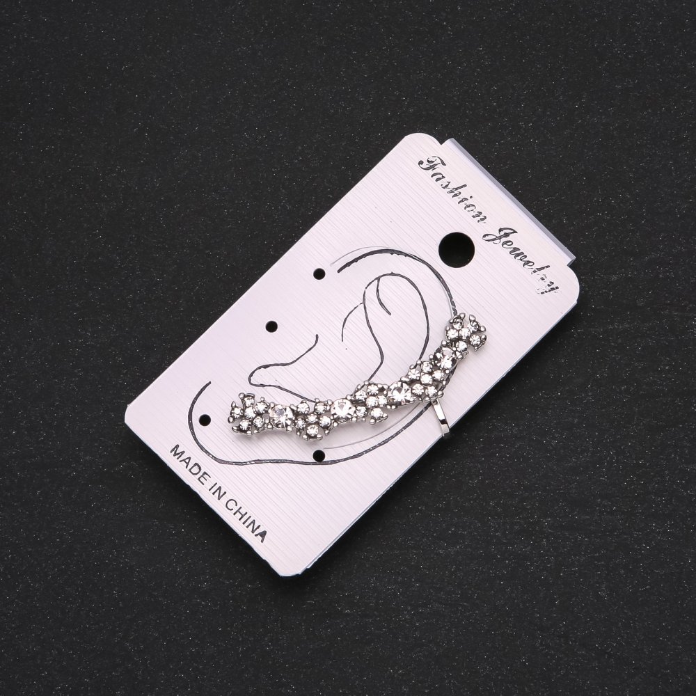 Caf pentru ureche argintiu, cu strasuri albe și flori albe