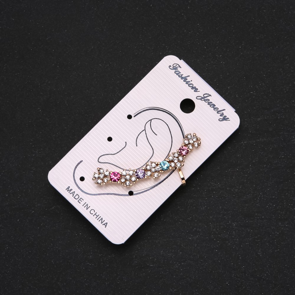 Kaf pentru urechi auriu cu flori albe și strasuri colorate