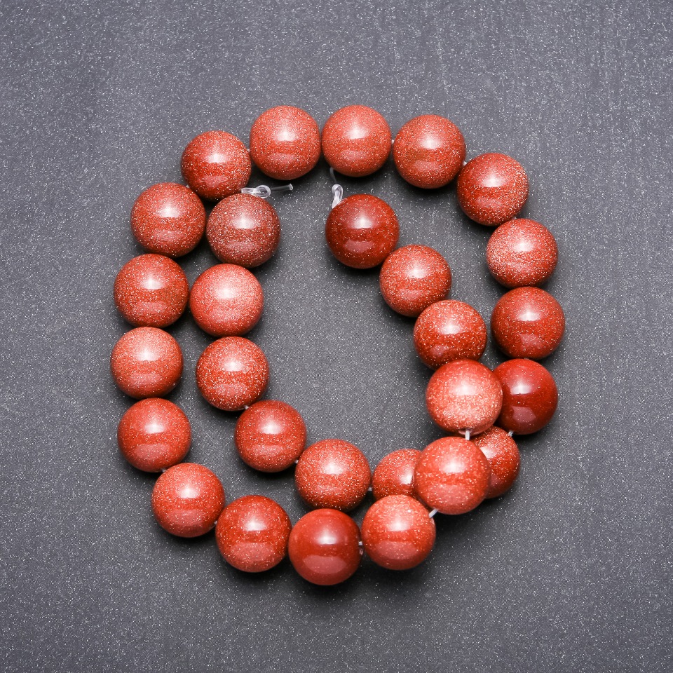 Mărgele din aventurin „nisip auriu” pe șnur, bilă, diametrul 14 mm, lungimea 38 cm