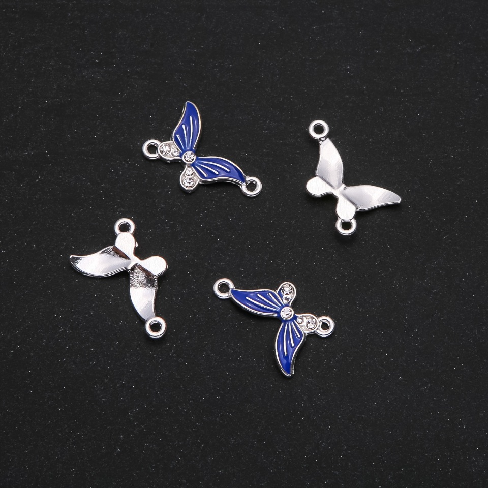 Conector fluture cu email albastru, 24×12 mm, set de 4 buc.