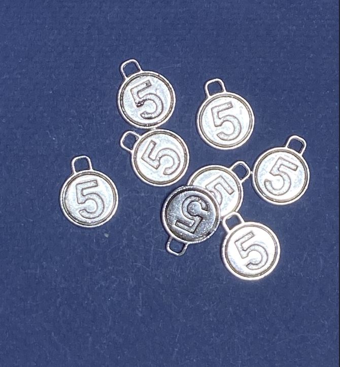 Furnitură pandantiv număr Cinci, 15 mm, ambalaj 20 g, +/-12 buc