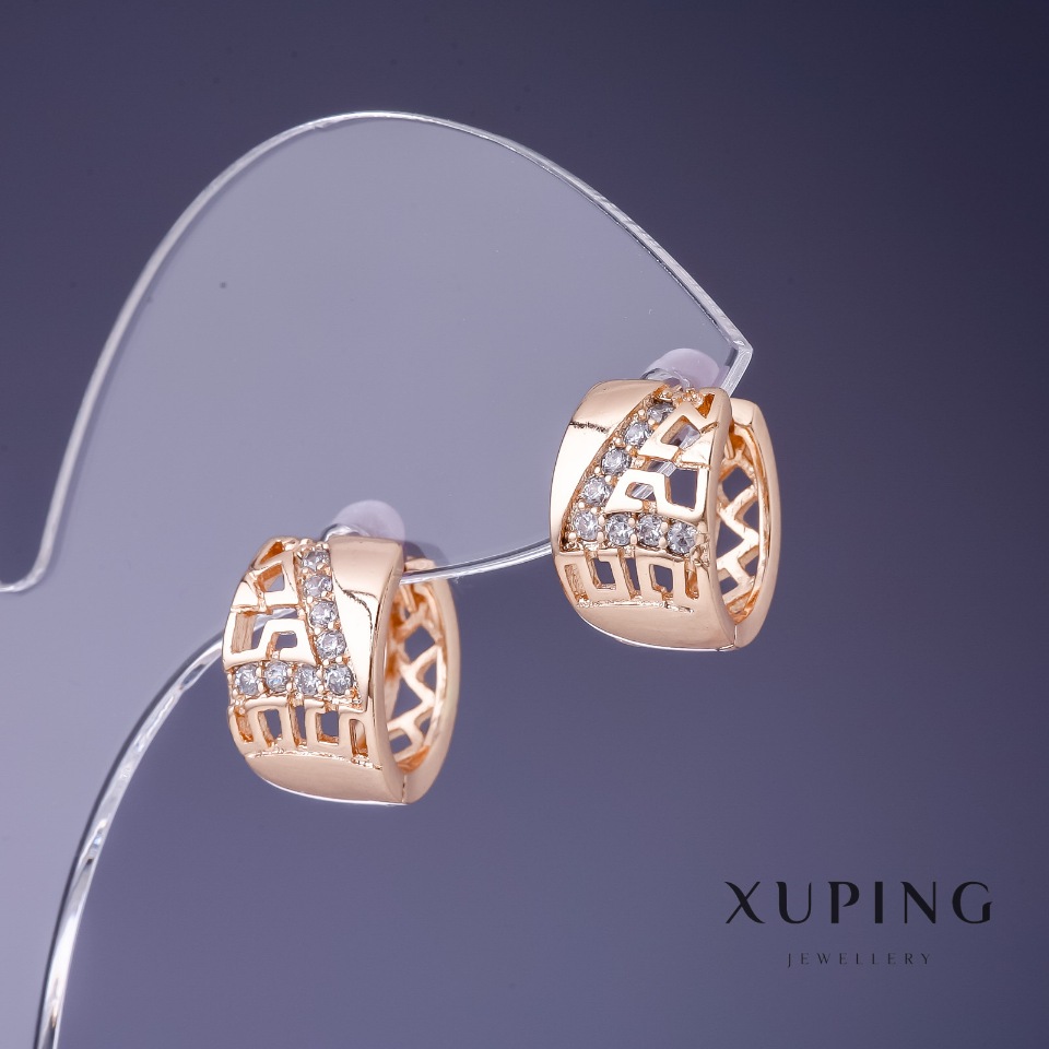 Cercei Xuping 8x14 mm «placare cu aur 18K» cu pietre albe