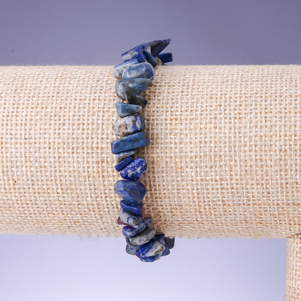 Браслет Лазурит натуральний камінь крихта, діаметр 9x4мм+-, довжина 18см+- (стрейч)