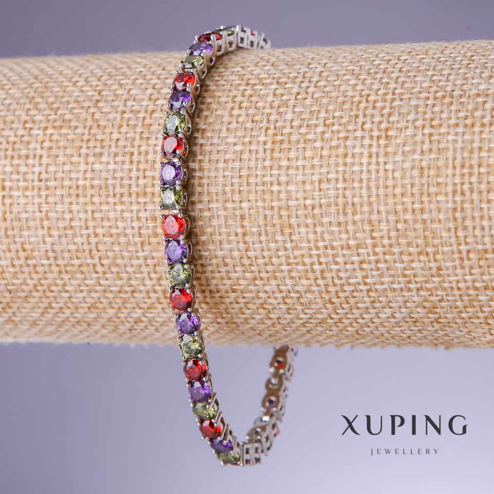 Brățară Xuping cu zirconii multicolori, grosime 4 mm, lungime 18-20 cm, rodiu 18K