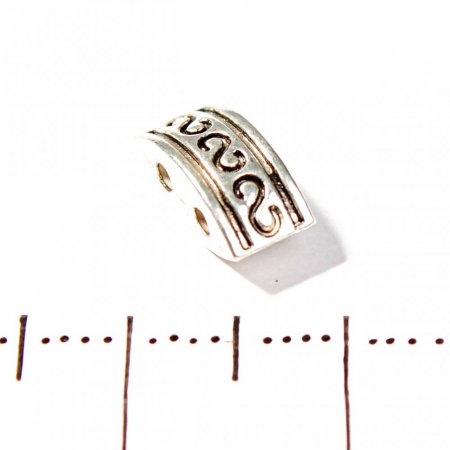 Inserție între mărgele dreptunghiulară, cu profil dublu convex, pentru 2 fire, metal, 10×5 mm, finisaj 20 g, +/- 25 buc.