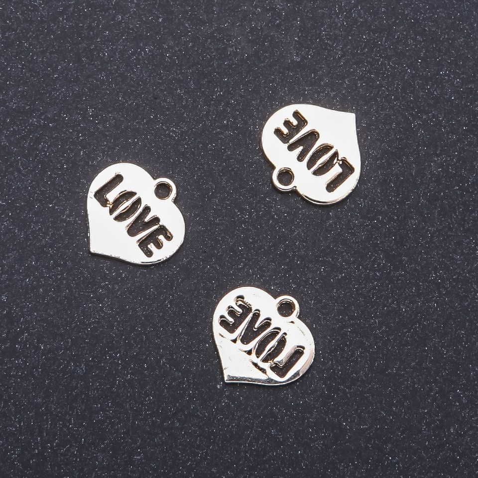 Furnitură pentru pandantiv Inimă „auriu deschis”, diametrul 16 mm, lungimea 15 mm, ambalaj 12 buc. (+ -)