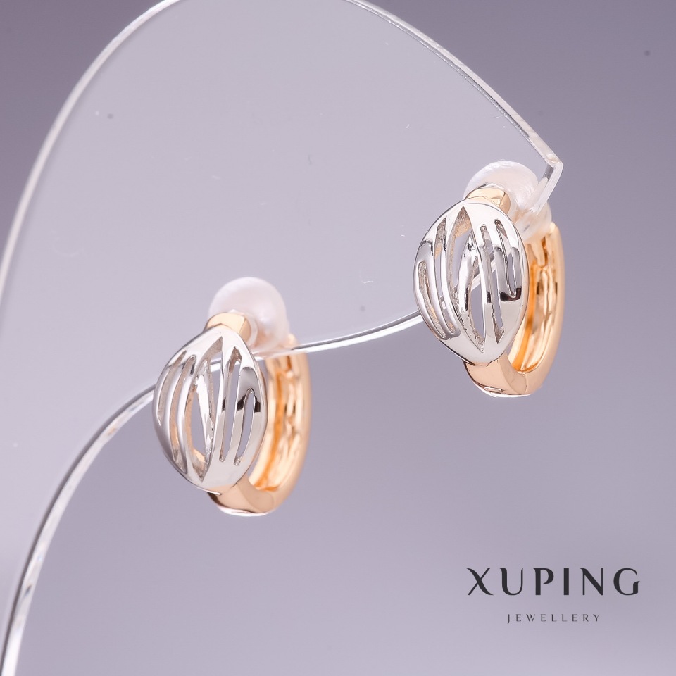 Cercei Xuping 12x7 mm rodiu, placare cu aur 18K