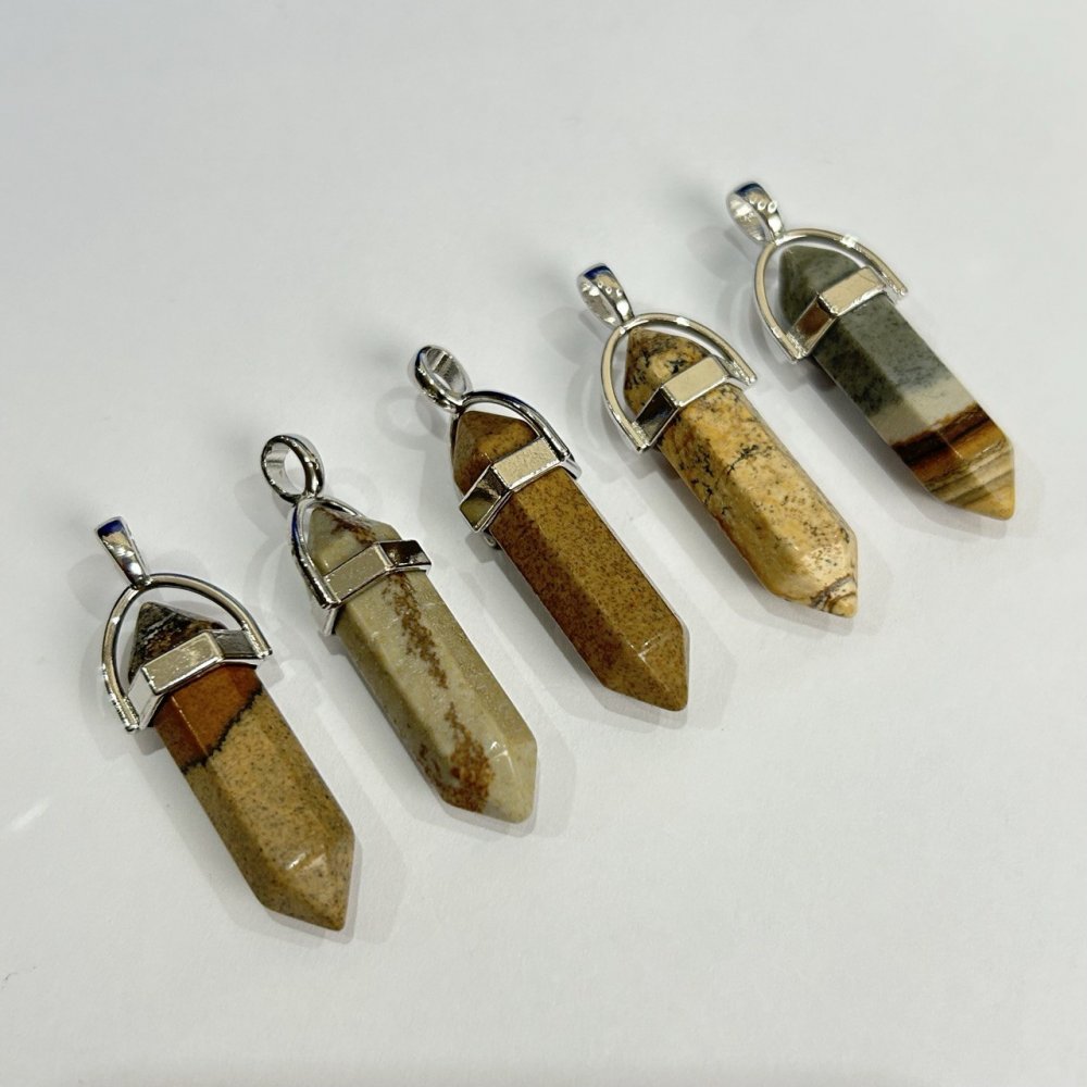 Pandantiv hexagonal din jasper peisaj 40x8 mm+