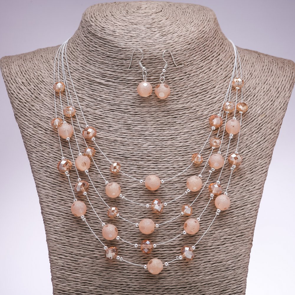 Набір Сережки і Кольє зоряний пил "На струнах душі" намистини "шампань", діаметр 5-10мм, довжина 45-50см